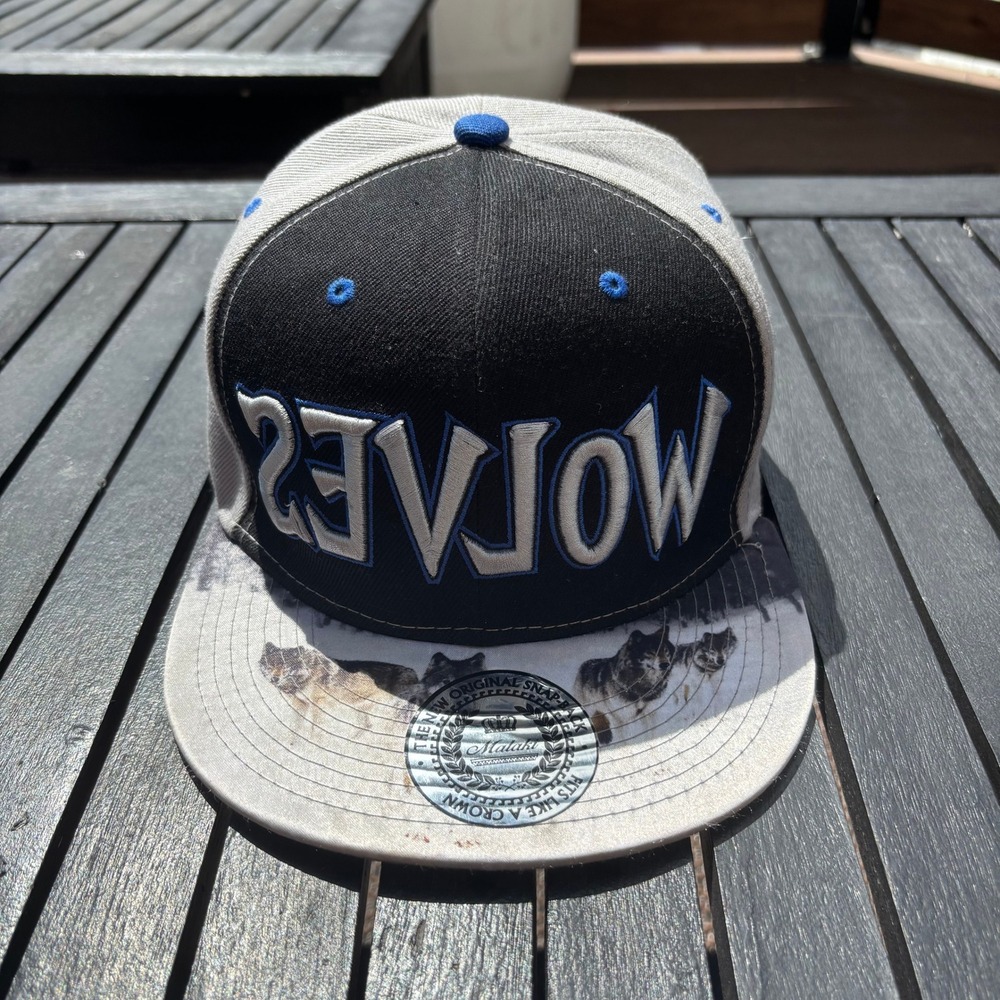 Malaki Wolves Snapback Hat Mens OSFM Grey Black Good Kevin Garnett 21 Graphic